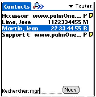 PALM ZIRE 31 - Localisation d'un contact dans votre liste - 1