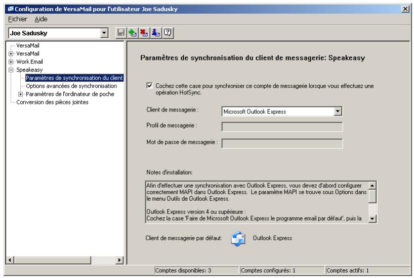 PALM ZIRE 72 - Configuration des options de synchronisation pour votre compte de messagerie - 1