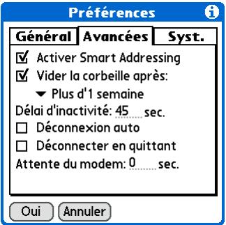 PALM ZIRE 72 - Définition de préférences avancées pour les comptes - 2
