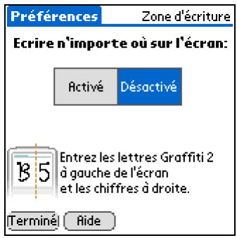 PALM ZIRE 72 - Choix de la zone de saisie - 1
