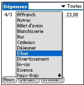 PALM ZIRE 72 - Remarque la sélection d'un type de dépense est nécessaire pour pouvoir enregistrer l'objet. - 3