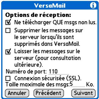 PALM ZIRE 72 - Configurez les options de récapitulation des e-mails pour un compte POP ou IMAP : - 1
