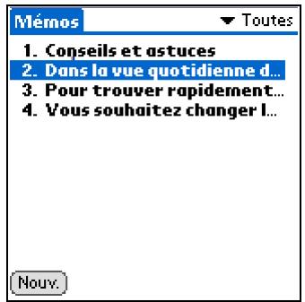 PALM ZIRE 72 - Déplacement de mémos dans votre liste de mémos - 4