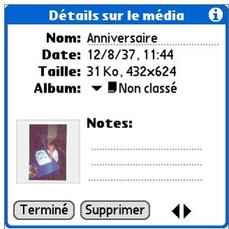 PALM ZIRE 72 - Affichage et modification des détails d'une photo ou d'une vidéo - 5