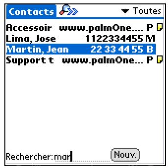 PALM ZIRE 72 - Localisation d'un contact dans votre liste - 1