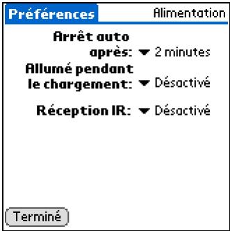 PALM ZIRE 72 - Sélection de paramètres d'économie d'énergie - 2