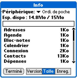 PALM ZIRE 72 - Vérification de l'espace disponible et des numéros de version - 4
