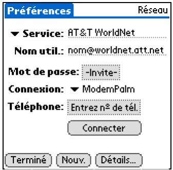 PALM ZIRE 72 - Ouvrez l'option réseau de l'écran préférences : - 1