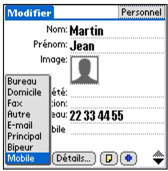 PALM ZIRE 72 - Sélection des types de champs de contact - 4