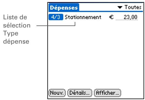 PALM ZIRE 72 - Remarque la sélection d'un type de dépense est nécessaire pour pouvoir enregistrer l'objet. - 1