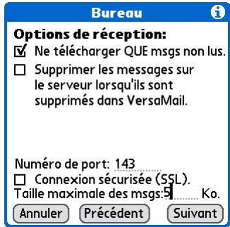 PALM ZIRE 72 - Configurez les options de récapitulation des e-mails pour un compte POP ou IMAP : - 2