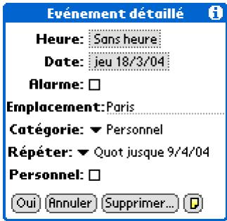 PALM ZIRE 72 - Saisie d'un emplacement ou d'une note pour un événement - 2
