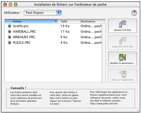 PALM ZIRE 72 - Utilisation de commandes dans le menu hotsync MAC uniquement - 2