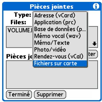 PALM ZIRE 72 - Joindre des fichiers se trouvant sur une carte d'extension - 2