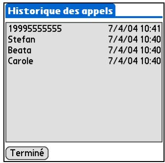 PALM ZIRE 72 - Composition d'un numéro à partir de l'historique des appeals - 3