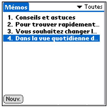 PALM ZIRE 72 - Déplacement de mémos dans votre liste de mémos - 3