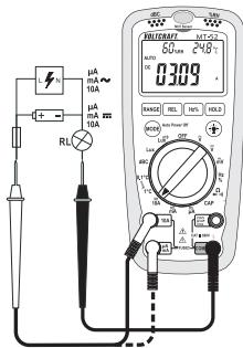 VOLTCRAFT MULTI-DMM MT-52 - Zur Messung von Gleichstrom, A-DC" gehen Sie wie folgt vor: - 1