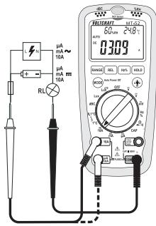 VOLTCRAFT MULTI-DMM MT-52 - Proceed as follows to measure "A-DC" direct current: - 2