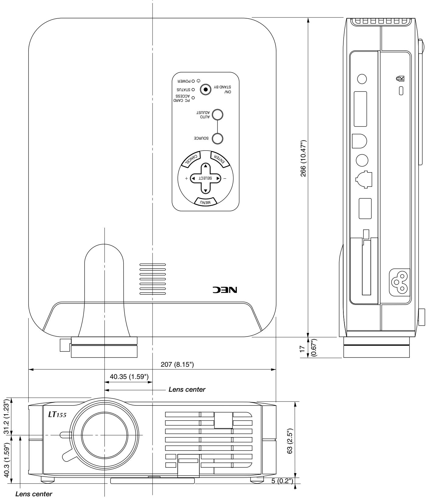 NEC LT154 - Cabinet Dimensions - 1