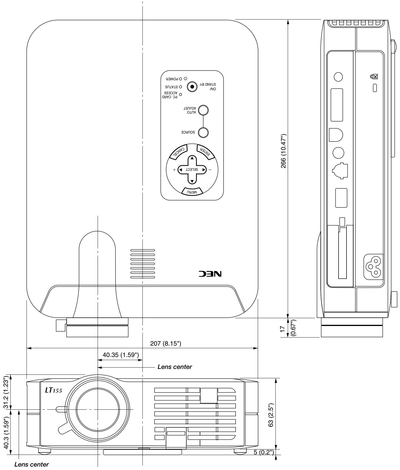 NEC LT156 - Cabinet Dimensions - 1