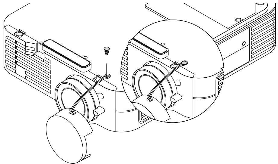 NEC LT156 - Attaching the lens cap to the lens hood with the supplied string and rivet - 2