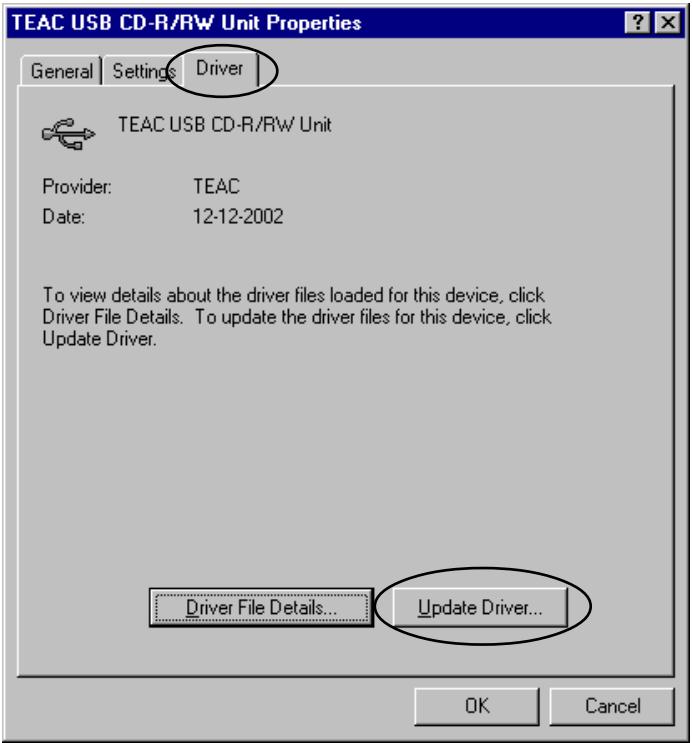 TEAC DW-CD224PU - "Manual" Driver Installation under Windows 98SE - 2