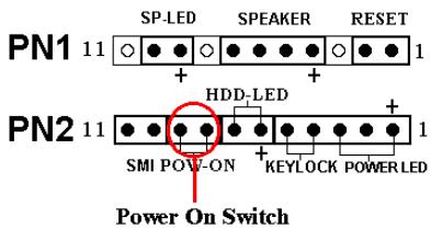 ABIT BP6 - PN1 (Pin 8-9): Power on Switch Header - 1