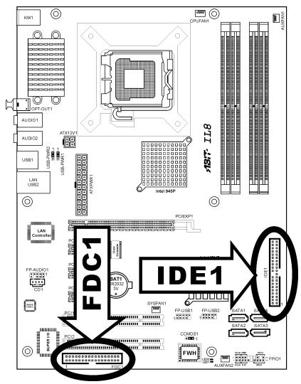 ABIT IL8 - (11). Floppy and IDE Disk Drive Connectors - 1