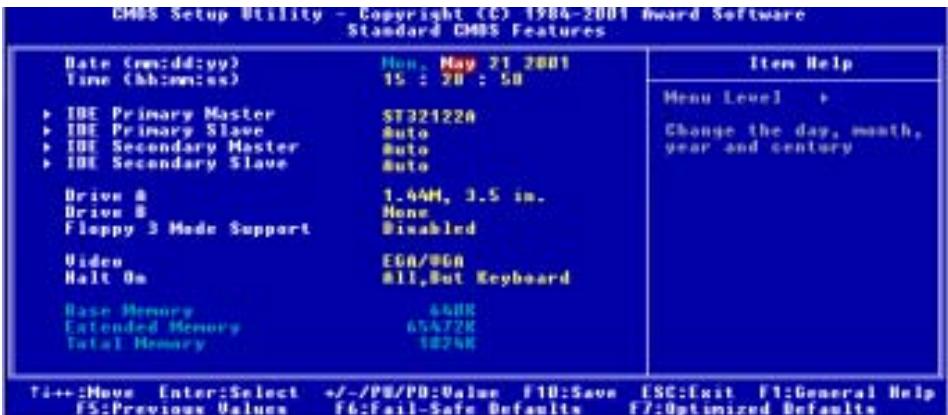ABIT KG7 - 3-2. Standard CMOS Features Setup Menu - 1
