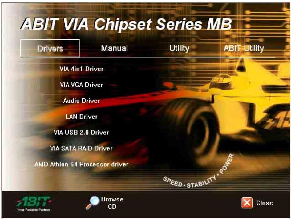 ABIT KV-808182 A5 REV 1 - Chapter 4. Driver Installation - 1