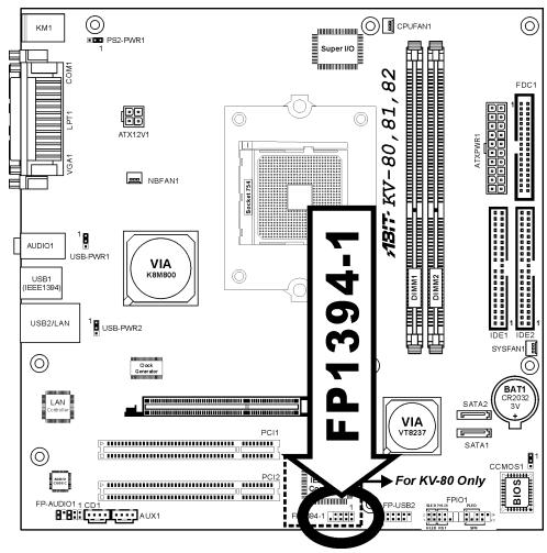 ABIT KV-808182 A5 REV 1 - (6). Additional IEEE1394 Port Headers (Optional for KV-80) - 1