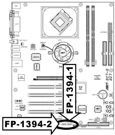 ABIT SI7 - (6). Additional IEEE1394 Port Headers [FP-1394-1, FP-1394-2] - 1
