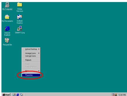 ABIT SILUROMX - 4-1. Setting Display Properties in Windows® 98 SE - 1