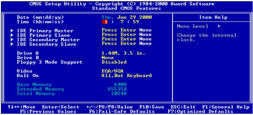 ABIT VL6 - 3-2. Standard CMOS Features Setup Menu - 1