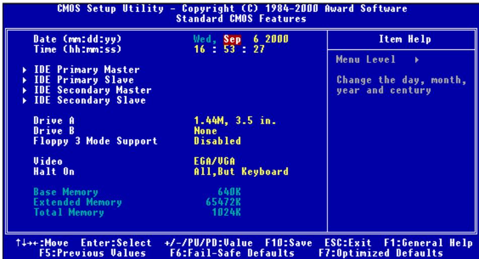 ABIT VP6 - 3-2. Standard CMOS Features Setup Menu - 1