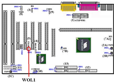 ABIT VT6X4 - WOL1: Wake on LAN Header - 1