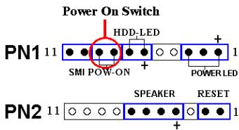 ABIT VT6X4 - PN1 (Pin 8-9): Power on Switch Header - 1
