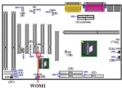 ABIT VT6X4 - WOM1: Wake On Modem Header - 1
