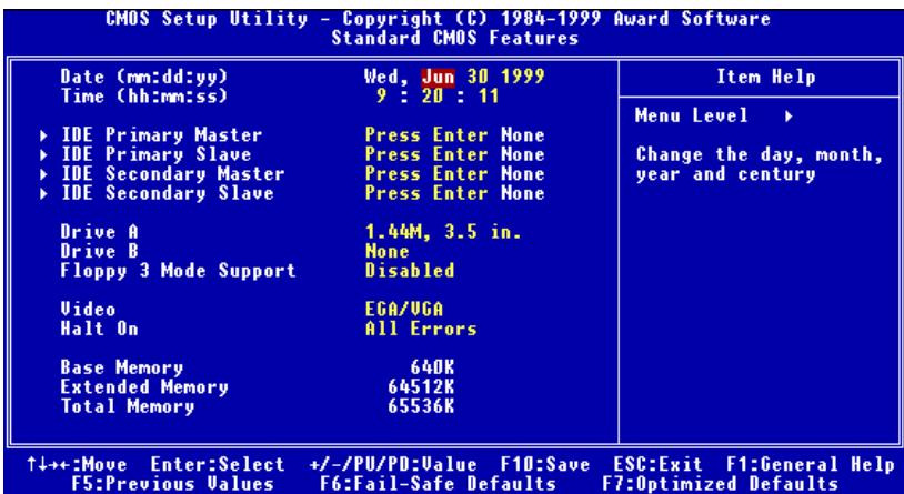 ABIT WX6 - 3-2. Standard CMOS Features Setup Menu - 1