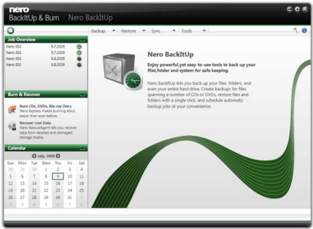 NERO BACKITUP AND BURN - User Interface - 1