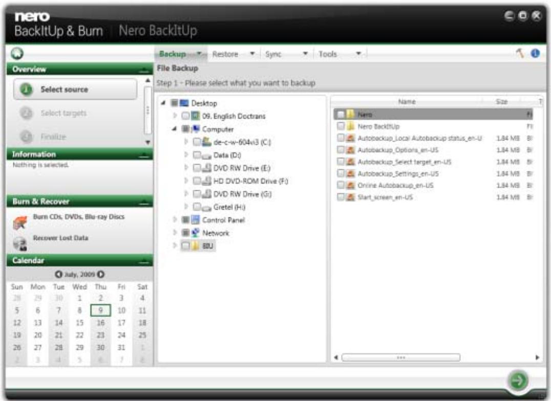 NERO BACKITUP AND BURN - Click the Backup > File Backup menu. - 1