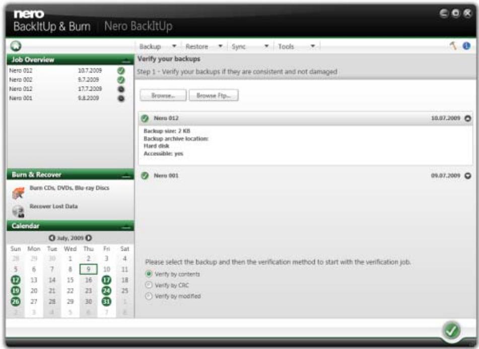 NERO BACKITUP AND BURN - Verifying a Backup - 1