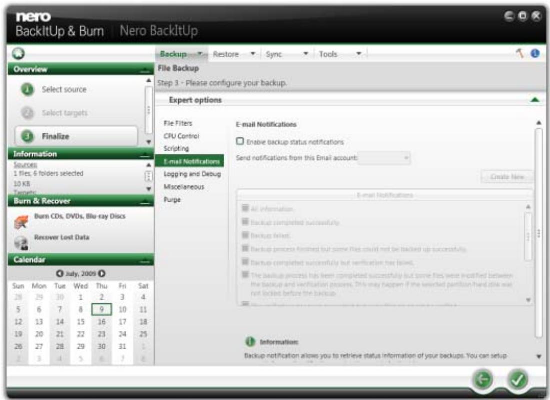 NERO BACKITUP AND BURN - E-mail Notification - 1