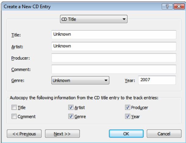 NERO BURNING ROM - Create a New CD Entry Window - 1