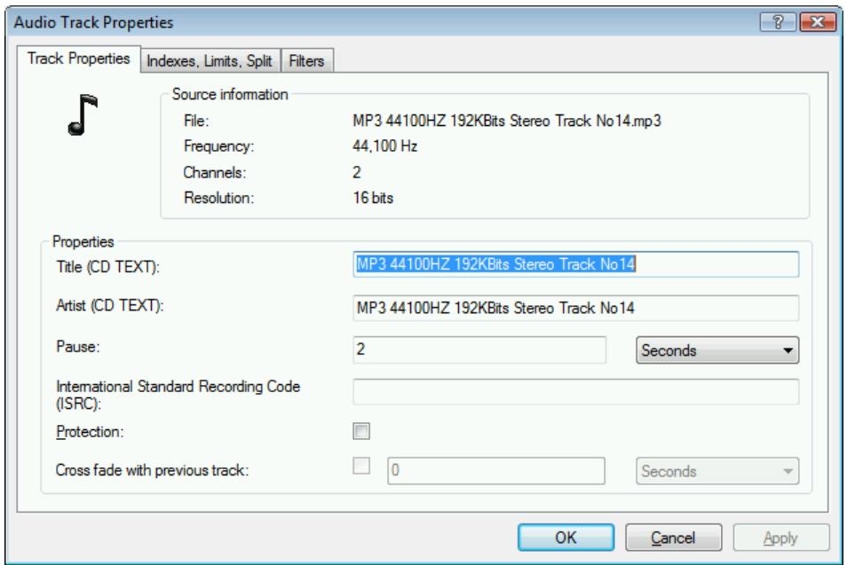 NERO BURNING ROM - Audio Track Properties window - 1