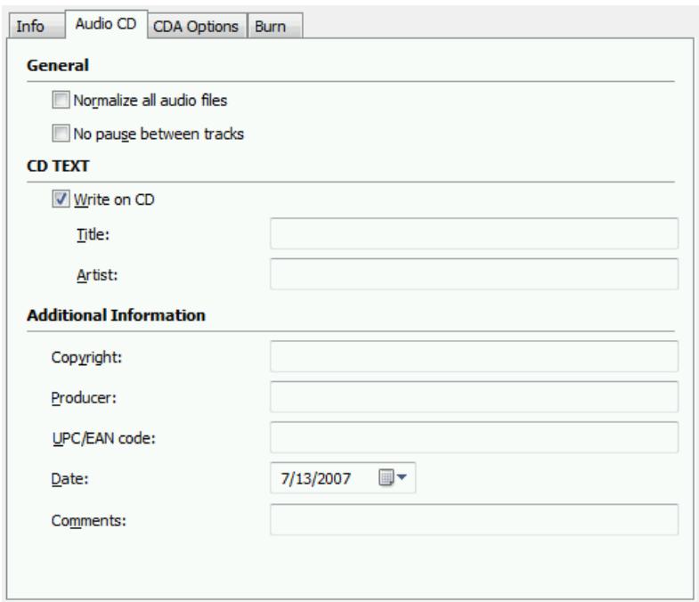NERO BURNING ROM - Audio CD Tab - 1