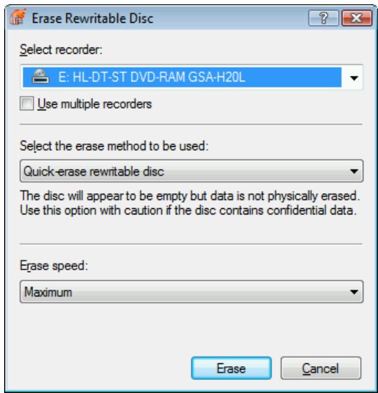 NERO BURNING ROM - Erase Rewritable Disc Window - 1
