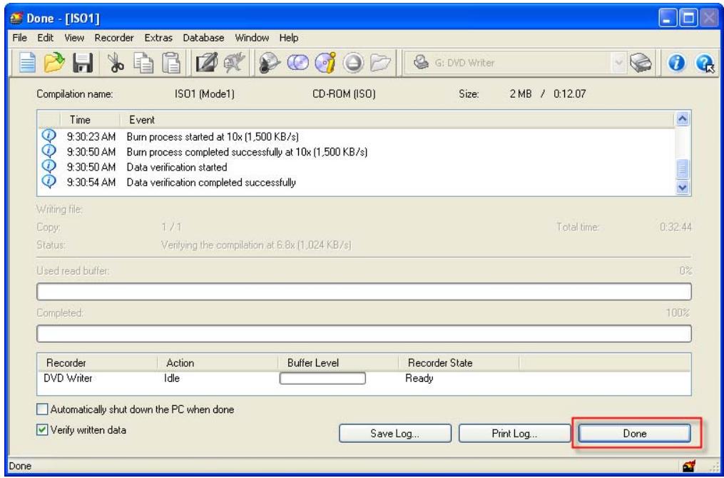 NERO BURNING ROM 6 - Click the 'Done' button to close the burning process. - 1
