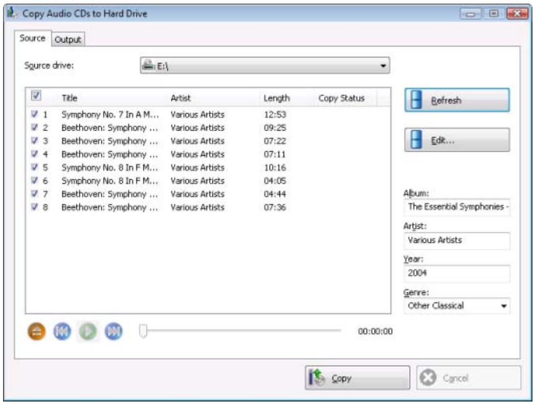 NERO BURNING ROM 9 - Save Audio Tracks to Hard Drive Window - 1