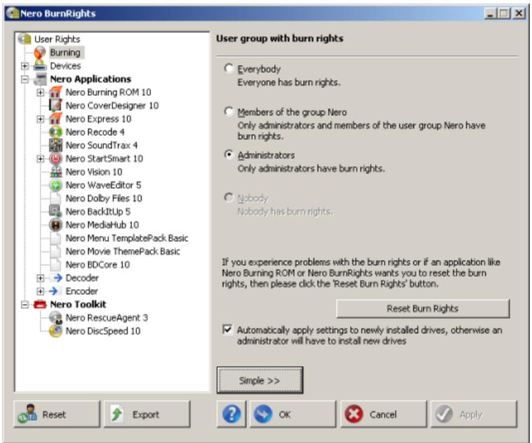 NERO BURNRIGHTS MULTIMEDIA SUITE 10 - Advanced Nero BurnRights Window Under Windows XP - 1
